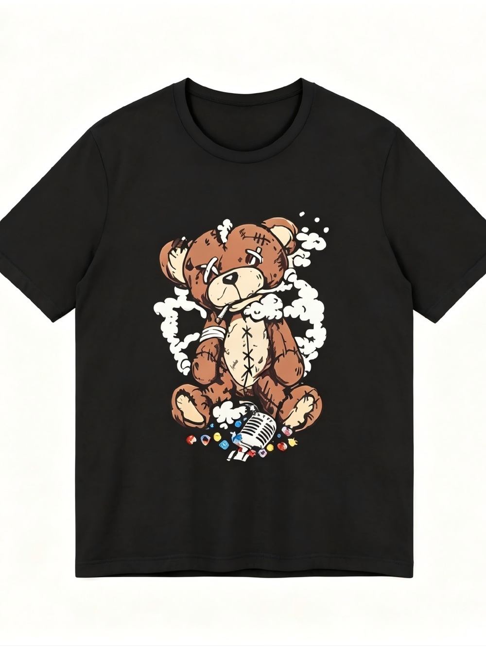 Teddy Bear Smoking Microphone Womens Mens T-shirt Unisex